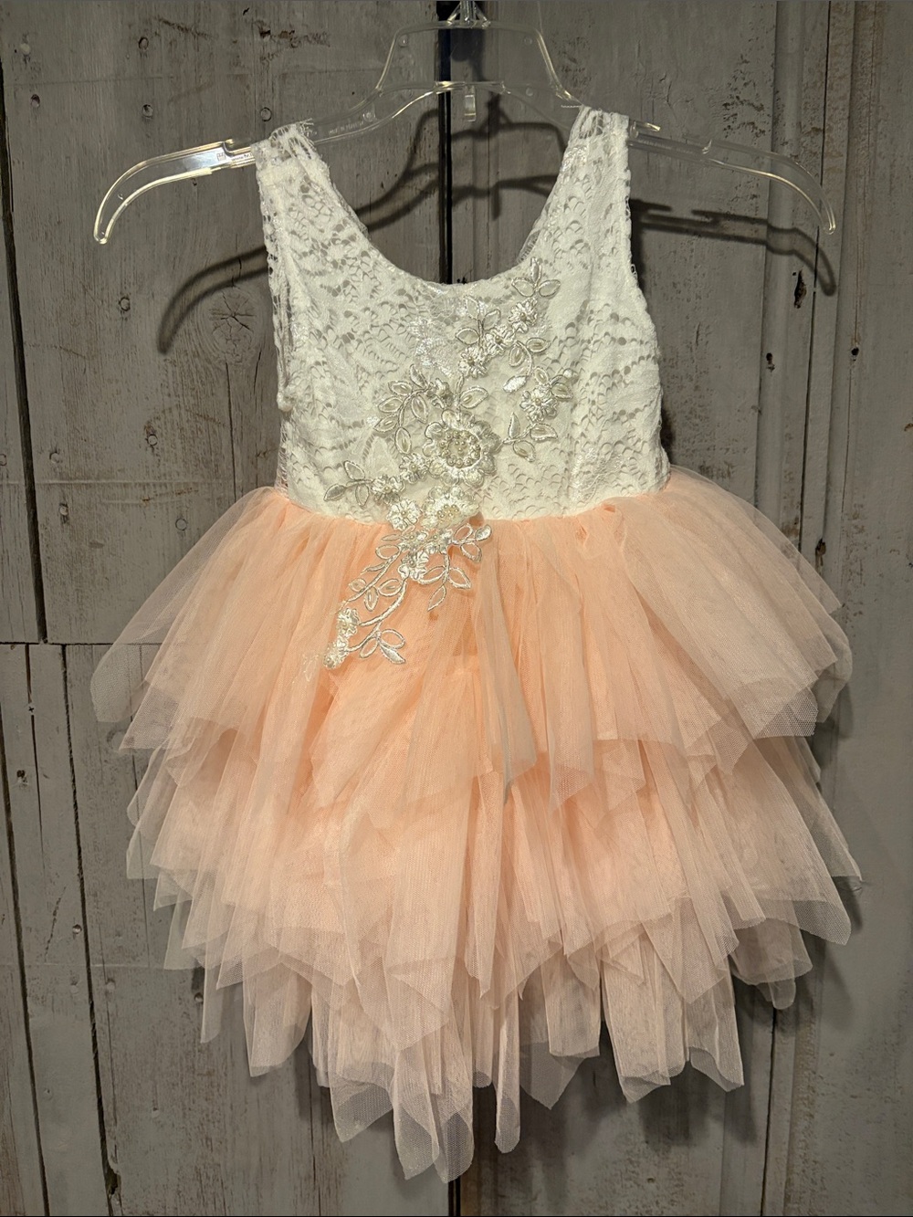 Girls White & Peach Lace Tulle Party Dress